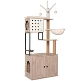 3 - in - 1 Space - Saving Cat Tree With Litter Box Enclosure - Driftwood - Omega Lifestyles