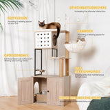 3 - in - 1 Space - Saving Cat Tree With Litter Box Enclosure - Driftwood - Omega Lifestyles