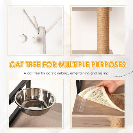 3 - in - 1 Space - Saving Cat Tree With Litter Box Enclosure - Driftwood - Omega Lifestyles