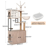 3 - in - 1 Space - Saving Cat Tree With Litter Box Enclosure - Driftwood - Omega Lifestyles