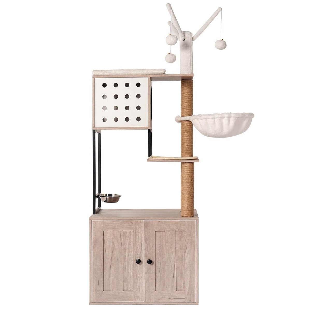 3 - in - 1 Space - Saving Cat Tree With Litter Box Enclosure - Driftwood - Omega Lifestyles