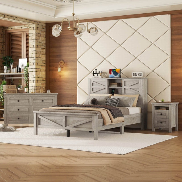 3-Piece Antique Gray Farmhouse Platform Bed Set - Sleep Galleria