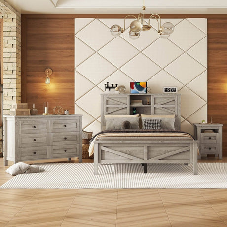 3-Piece Antique Gray Farmhouse Platform Bed Set - Sleep Galleria