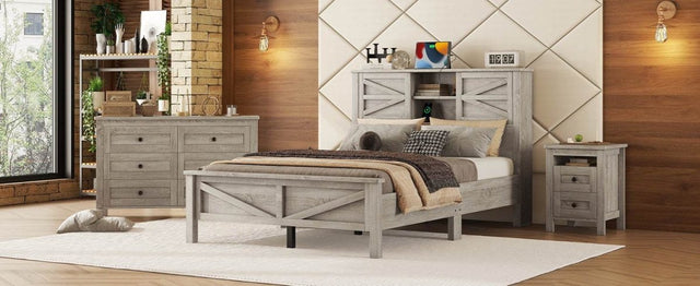 3-Piece Antique Gray Farmhouse Platform Bed Set - Omega Lifestyles
