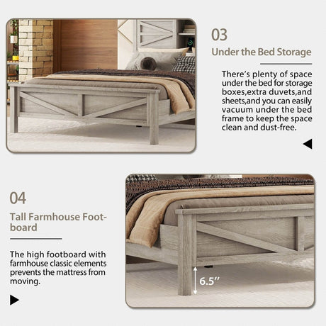 3-Piece Antique Gray Farmhouse Platform Bed Set - Sleep Galleria