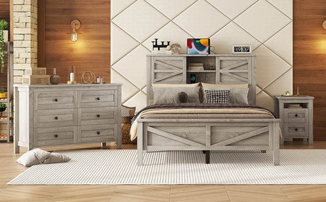 3-Piece Antique Gray Farmhouse Platform Bed Set - Sleep Galleria