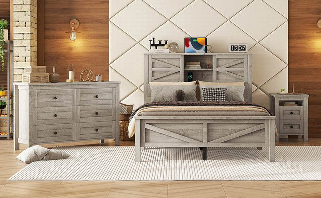 3-Piece Antique Gray Farmhouse Platform Bed Set - Omega Lifestyles