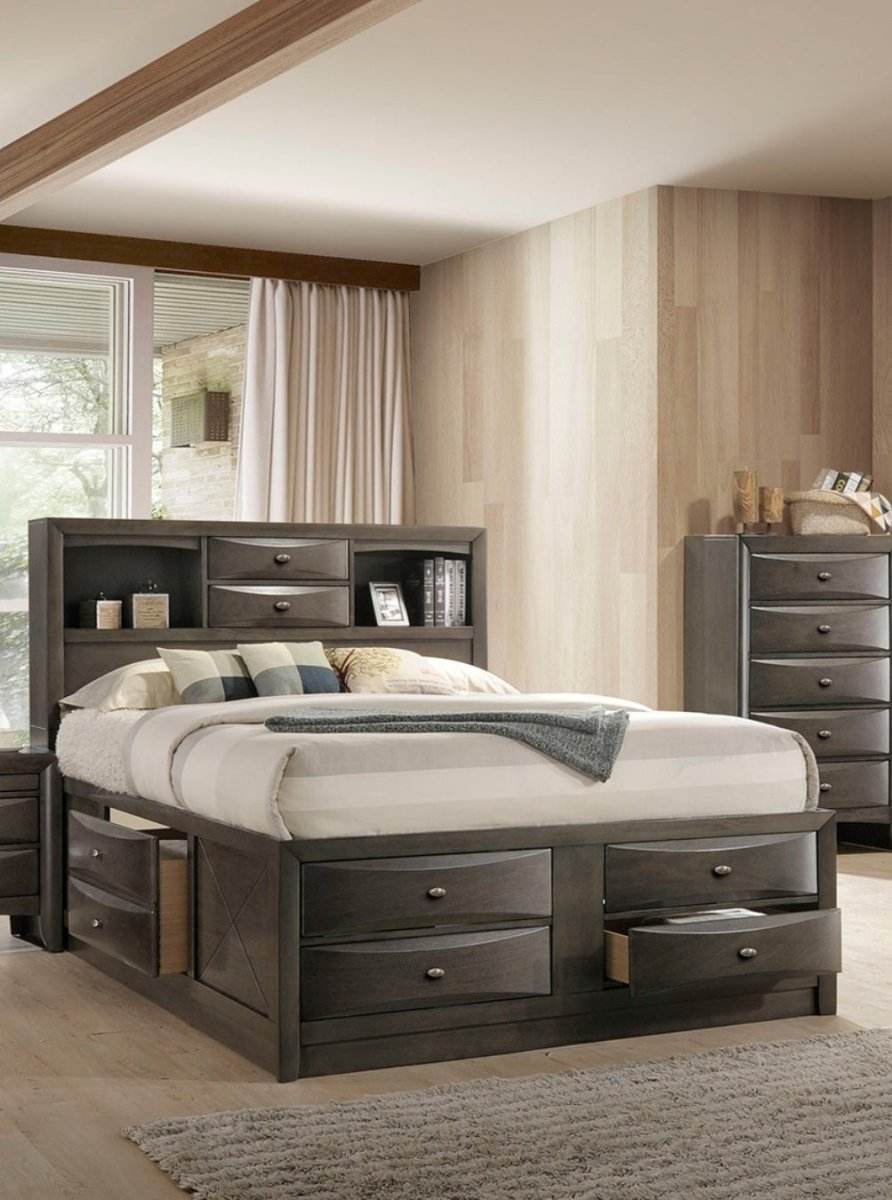 3-Piece Contemporary Gray Wood King Bedroom Set - Omega Lifestyles