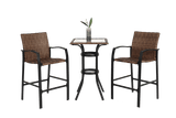3 - Piece Outdoor Brown Steel Rattan Bar Stools Set - Driftwood - Omega Lifestyles