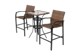 3 - Piece Outdoor Brown Steel Rattan Bar Stools Set - Driftwood - Omega Lifestyles