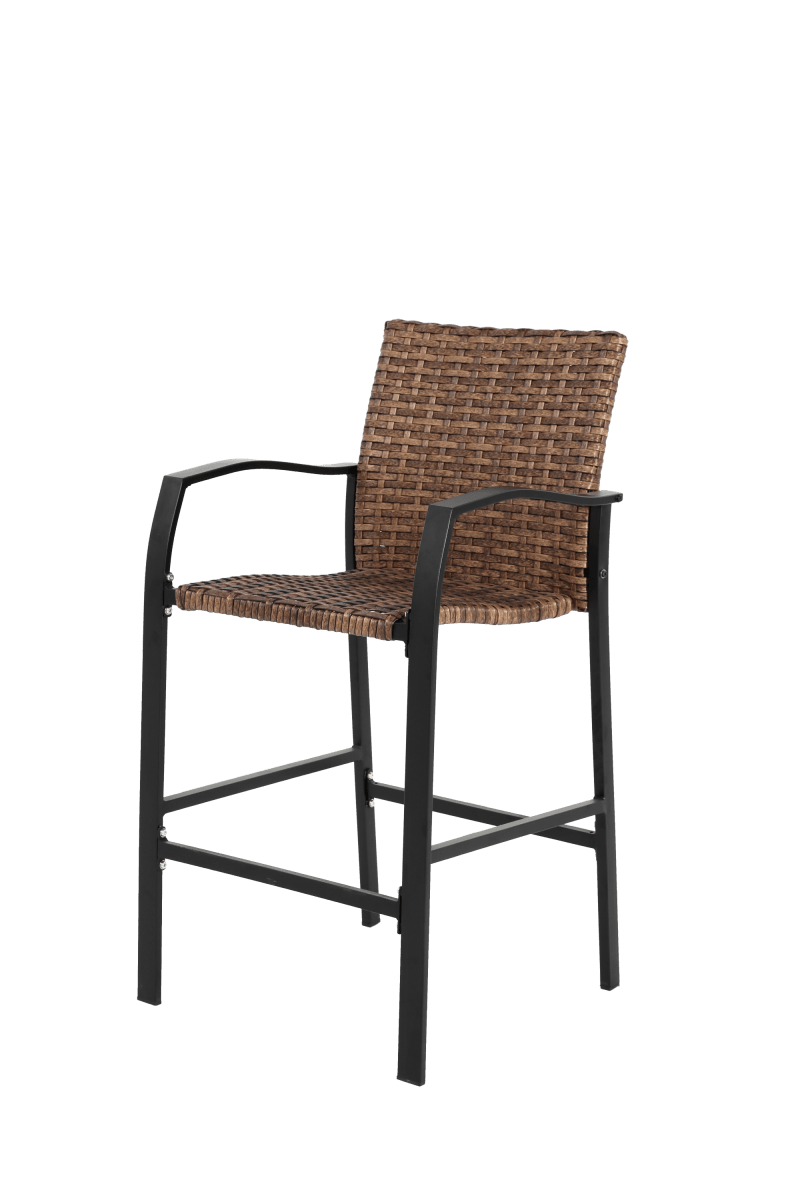 3 - Piece Outdoor Brown Steel Rattan Bar Stools Set - Driftwood - Omega Lifestyles