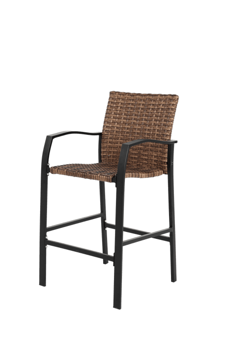 3 - Piece Outdoor Brown Steel Rattan Bar Stools Set - Driftwood - Omega Lifestyles