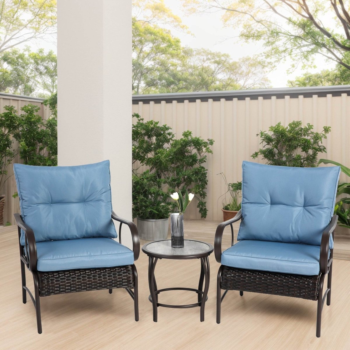 3 - Piece Outdoor Steel Frame Wicker Patio Furniture Set - Driftwood - Omega Lifestyles