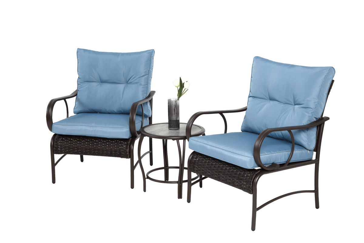 3 - Piece Outdoor Steel Frame Wicker Patio Furniture Set - Driftwood - Omega Lifestyles