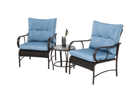 3 - Piece Outdoor Steel Frame Wicker Patio Furniture Set - Driftwood - Omega Lifestyles
