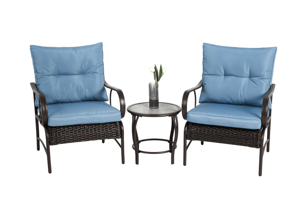 3 - Piece Outdoor Steel Frame Wicker Patio Furniture Set - Driftwood - Omega Lifestyles