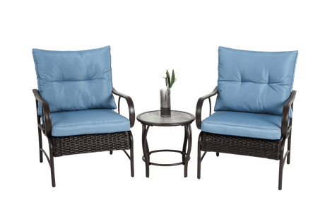 3 - Piece Outdoor Steel Frame Wicker Patio Furniture Set - Driftwood - Omega Lifestyles