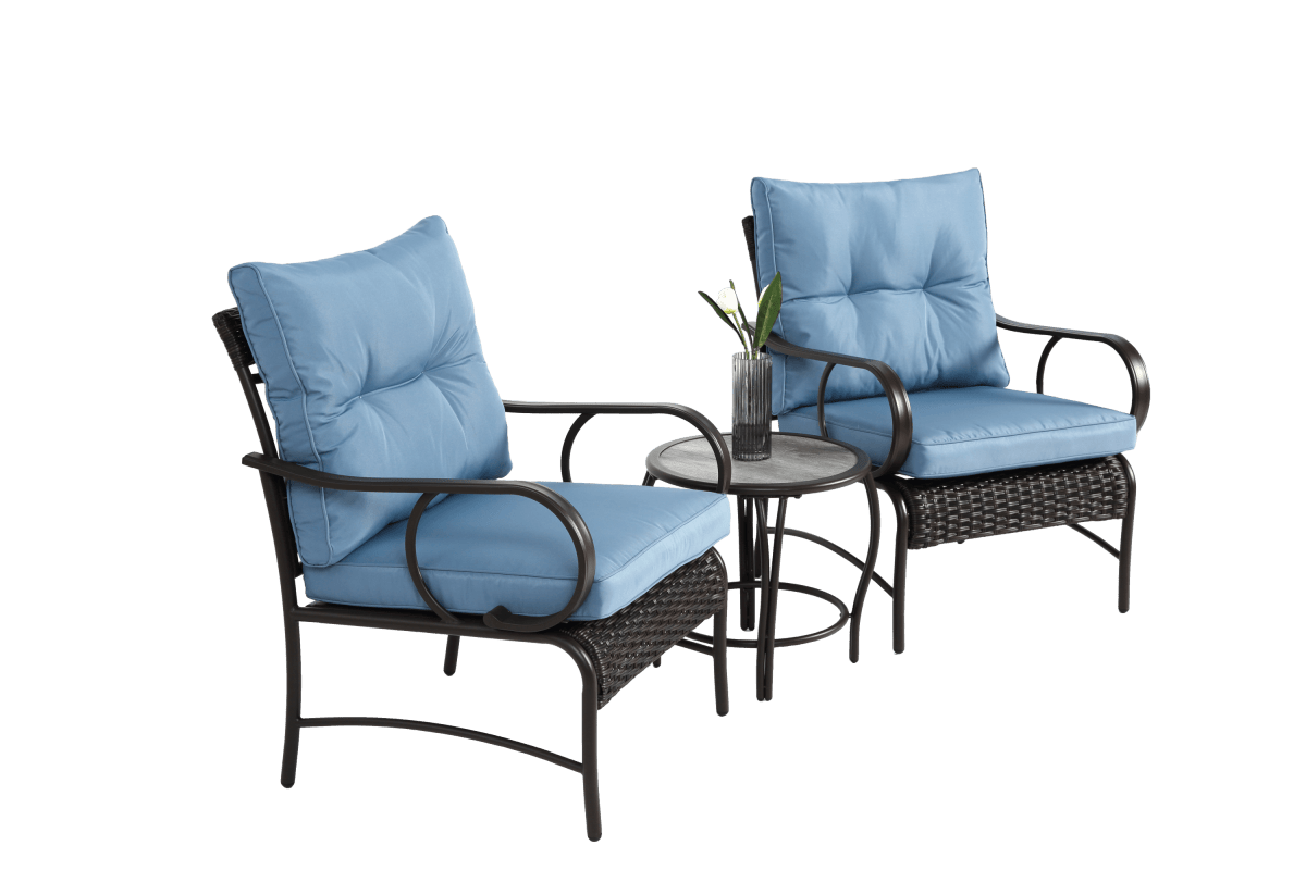 3 - Piece Outdoor Steel Frame Wicker Patio Furniture Set - Driftwood - Omega Lifestyles