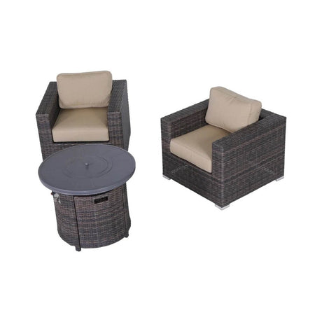 3 - Piece Outdoor Wicker Seating Set With Fire Pit - Driftwood - Omega Lifestyles