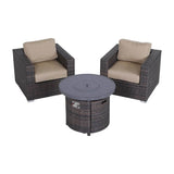3 - Piece Outdoor Wicker Seating Set With Fire Pit - Driftwood - Omega Lifestyles
