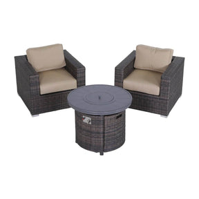 3-Piece Outdoor Wicker Seating Set With Fire Pit - Omega Lifestyles