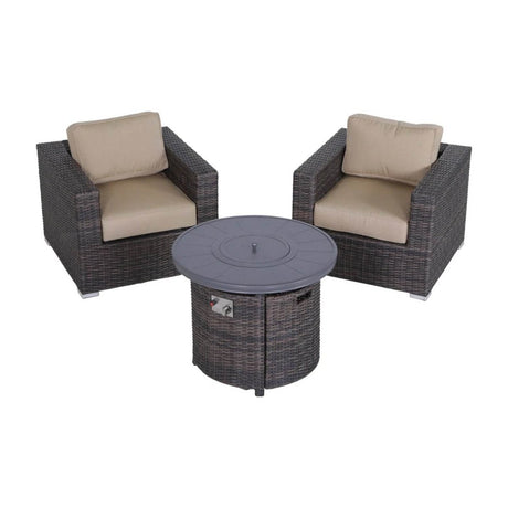 3 - Piece Outdoor Wicker Seating Set With Fire Pit - Driftwood - Omega Lifestyles