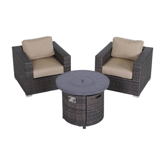 3 - Piece Outdoor Wicker Seating Set With Fire Pit - Driftwood - Omega Lifestyles