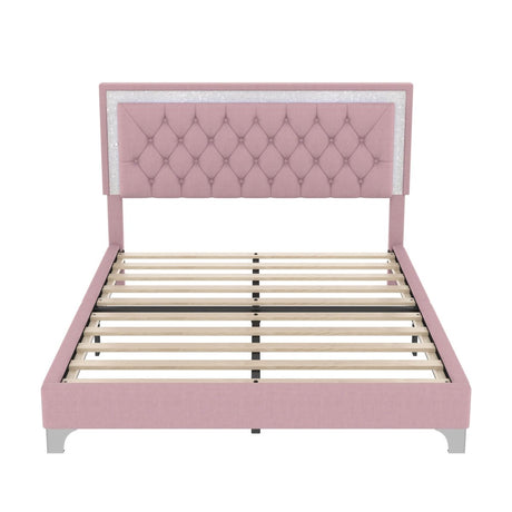 3-Piece Pink Upholstered Bedroom Set With LED Lights - Sleep Galleria