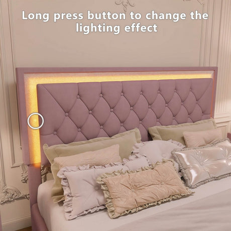 3-Piece Pink Upholstered Bedroom Set With LED Lights - Sleep Galleria