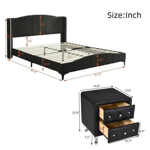3-Piece PU Leather Upholstered Platform Bed Set - Omega Lifestyles