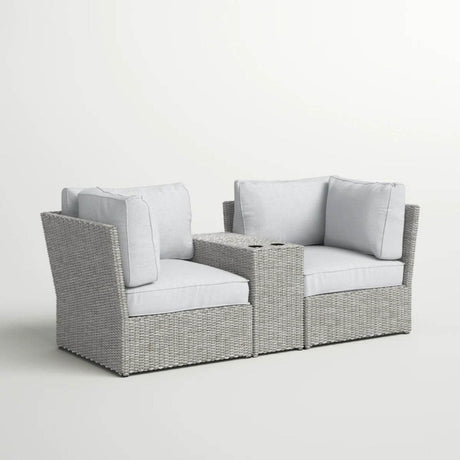 3 - Piece Weather - Resistant Wicker Patio Loveseat Seating Set - Driftwood - Omega Lifestyles