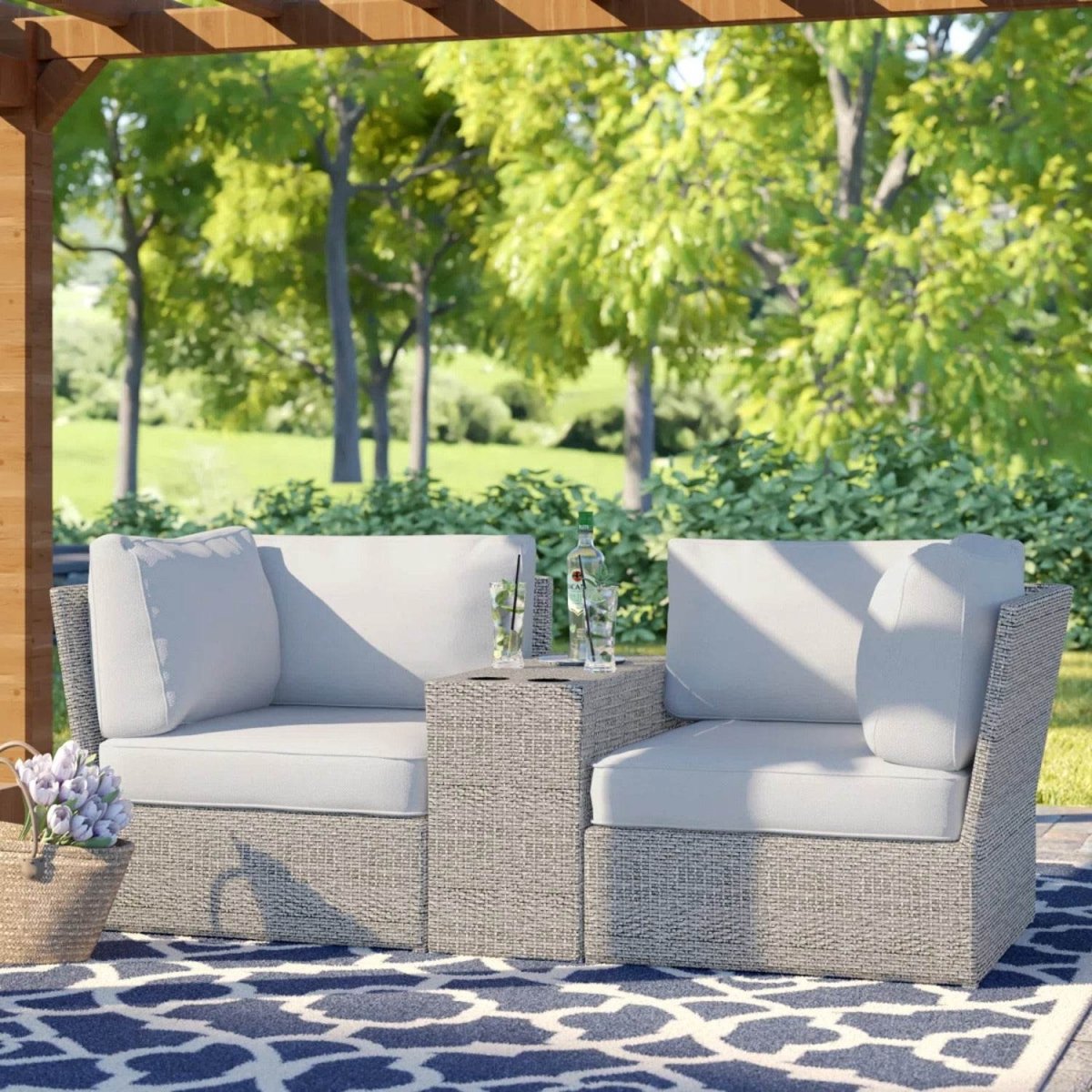 3 - Piece Weather - Resistant Wicker Patio Loveseat Seating Set - Driftwood - Omega Lifestyles