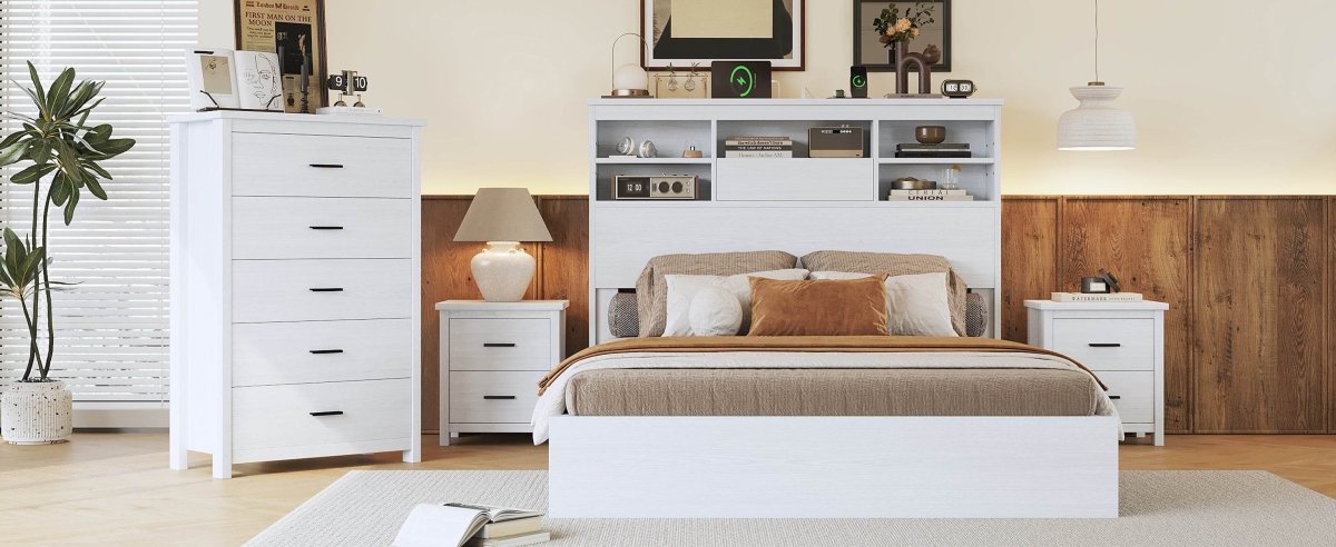 4-Piece American Traditional White Solid Wood Bedroom Set - Omega Lifestyles