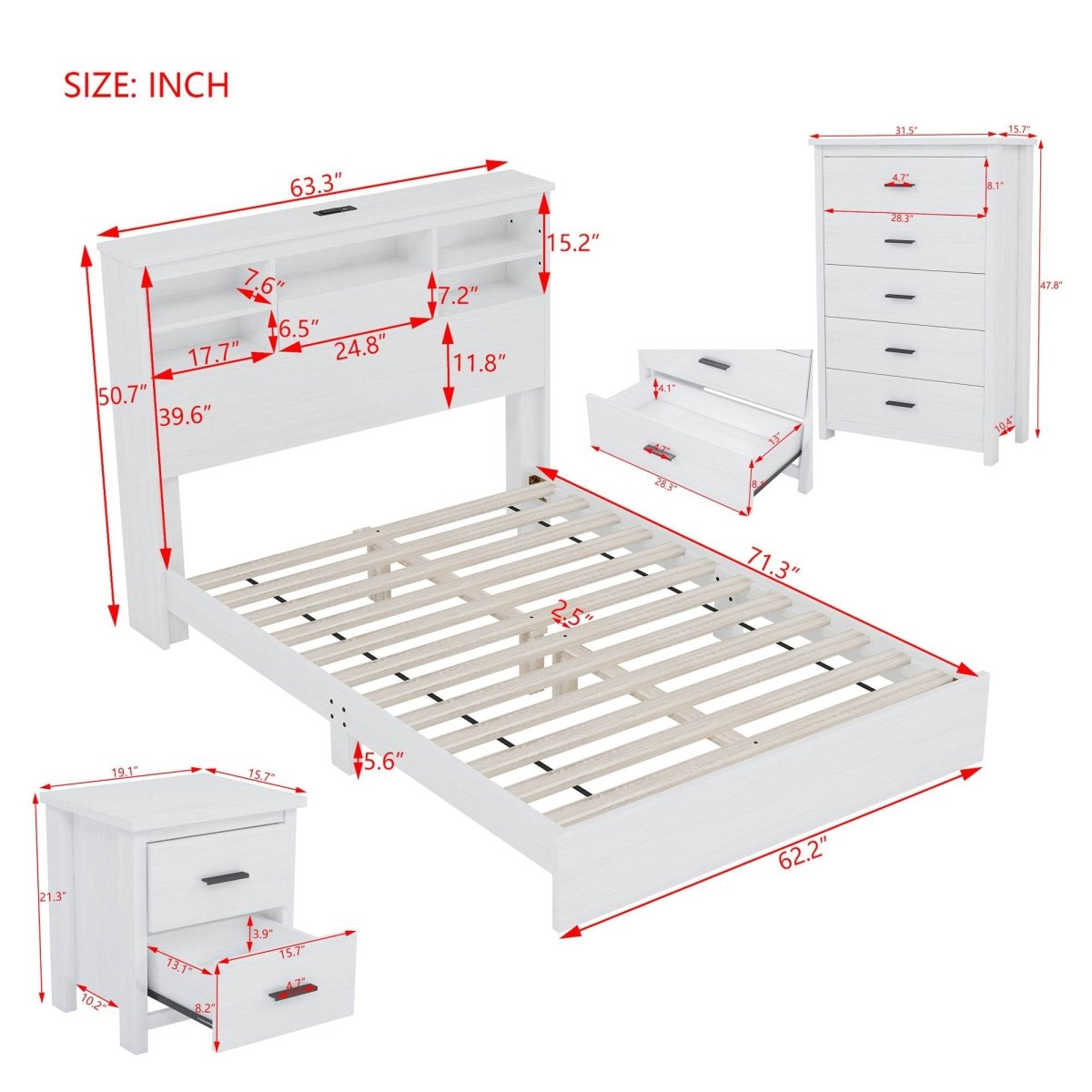 4-Piece American Traditional White Solid Wood Bedroom Set - Omega Lifestyles
