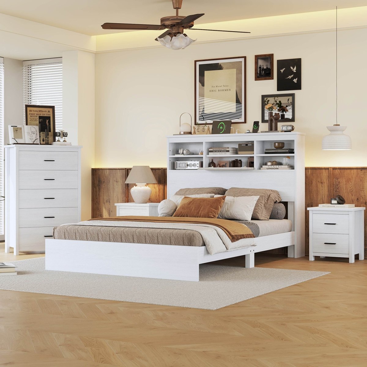 4-Piece American Traditional White Solid Wood Bedroom Set - Omega Lifestyles