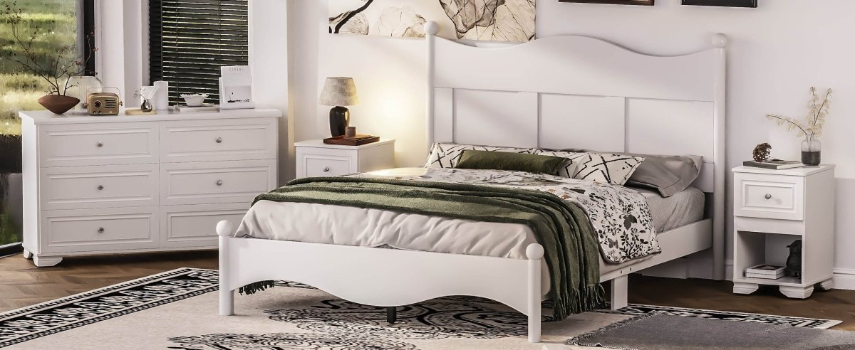 4-Piece Retro Style White Wood Bedroom Set - Omega Lifestyles