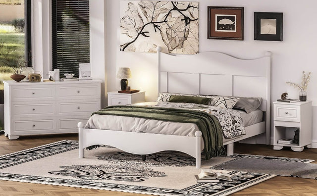 4-Piece Retro Style White Wood Bedroom Set - Omega Lifestyles