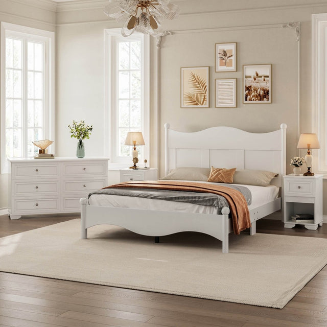 4-Piece Retro Style White Wood Bedroom Set - Omega Lifestyles