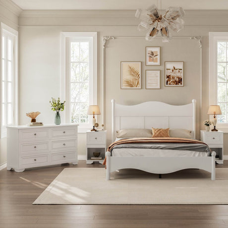 4-Piece Retro Style White Wood Bedroom Set - Omega Lifestyles