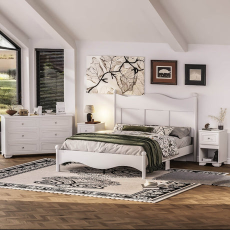 4-Piece Retro Style White Wood Bedroom Set - Omega Lifestyles