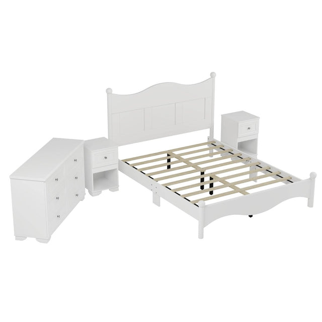 4-Piece Retro Style White Wood Bedroom Set - Omega Lifestyles