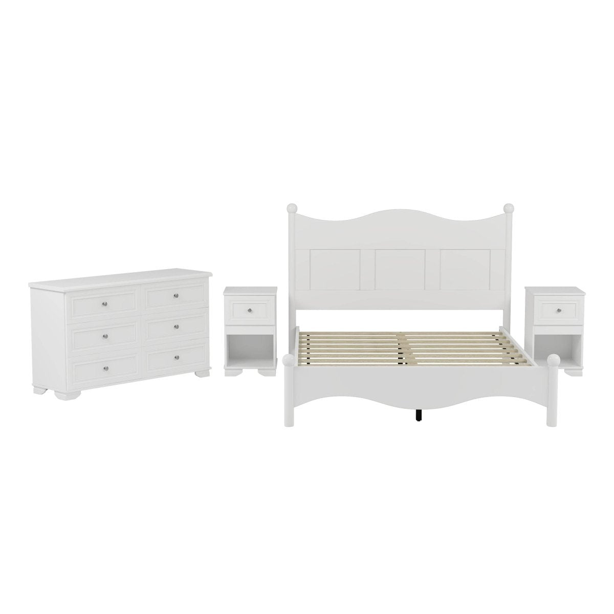 4-Piece Retro Style White Wood Bedroom Set - Omega Lifestyles