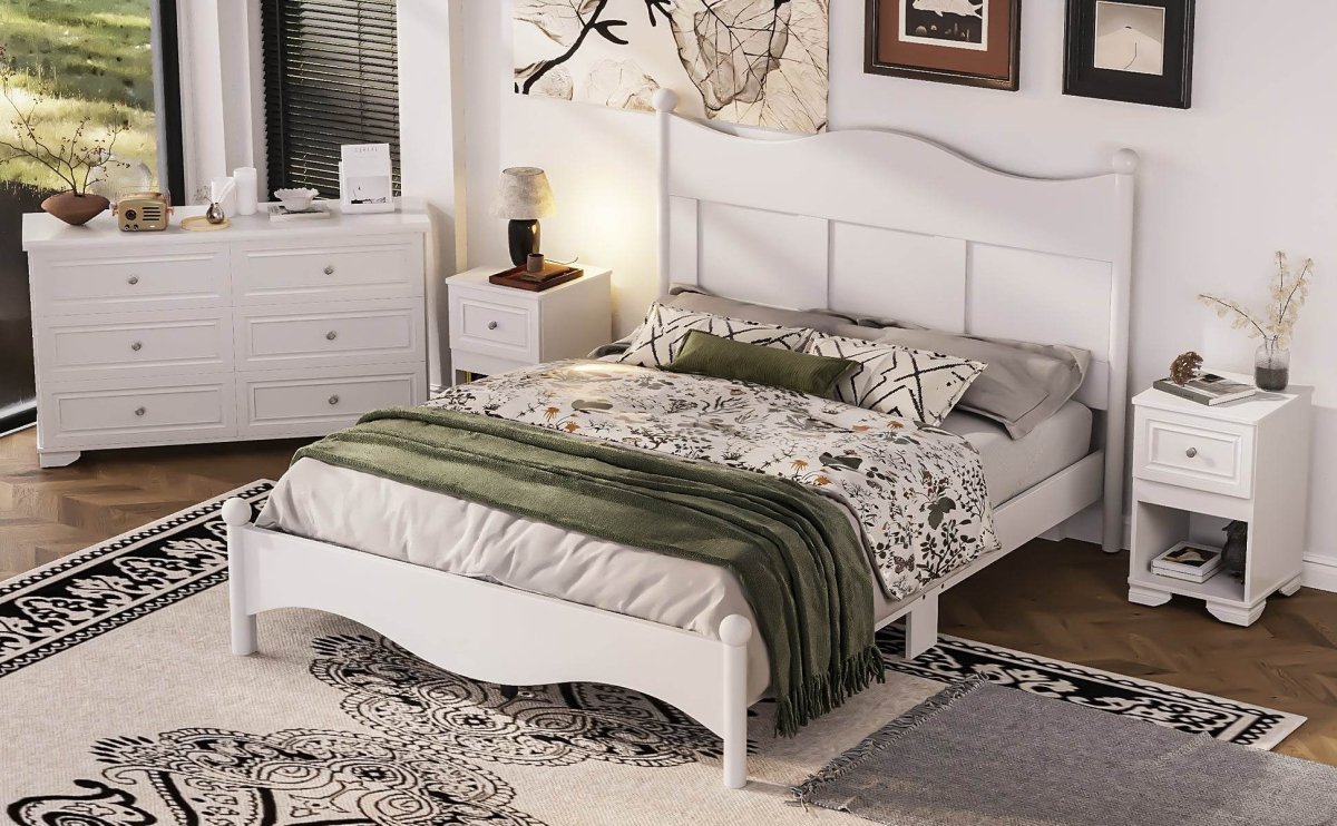 4-Piece Retro Style White Wood Bedroom Set - Omega Lifestyles