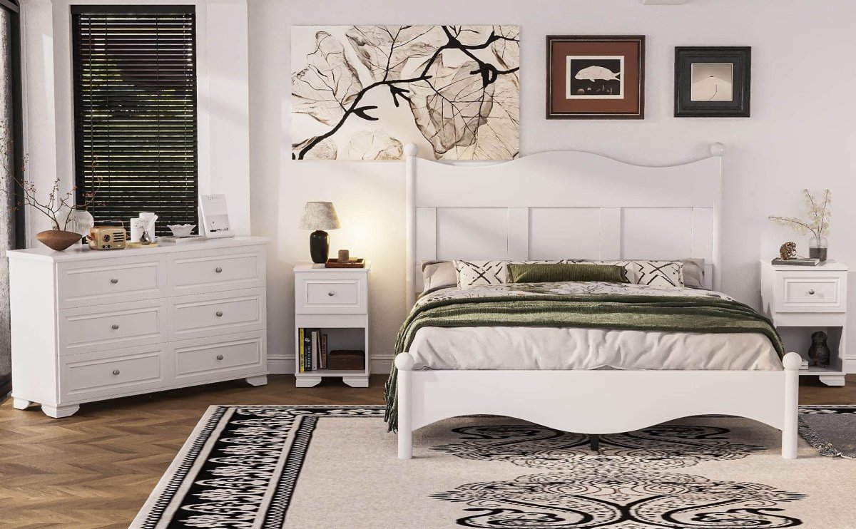 4-Piece Retro Style White Wood Bedroom Set - Omega Lifestyles