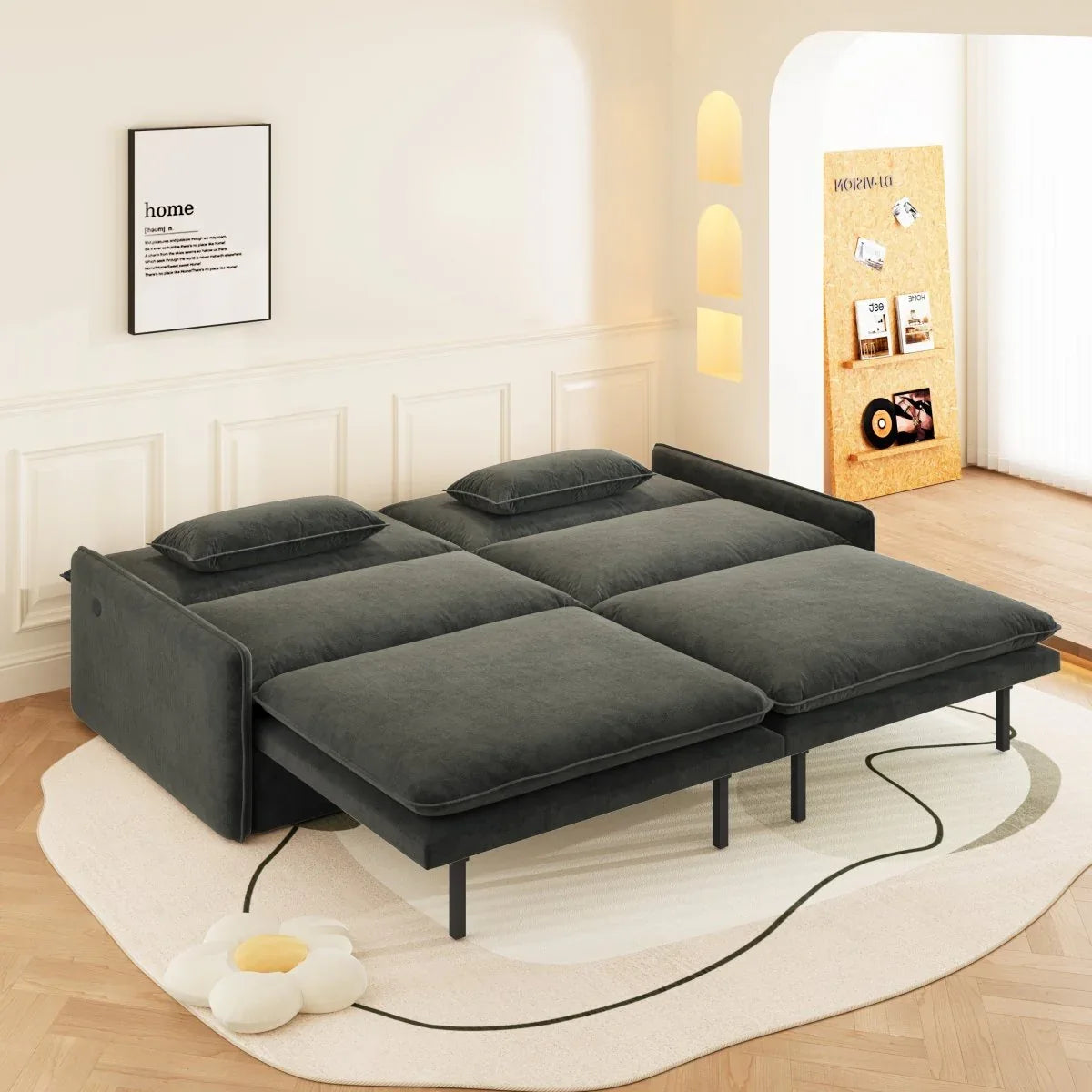 4-Seat Convertible Sleeper Sofa Bed With Storage USB Port - Omega Lifestyles