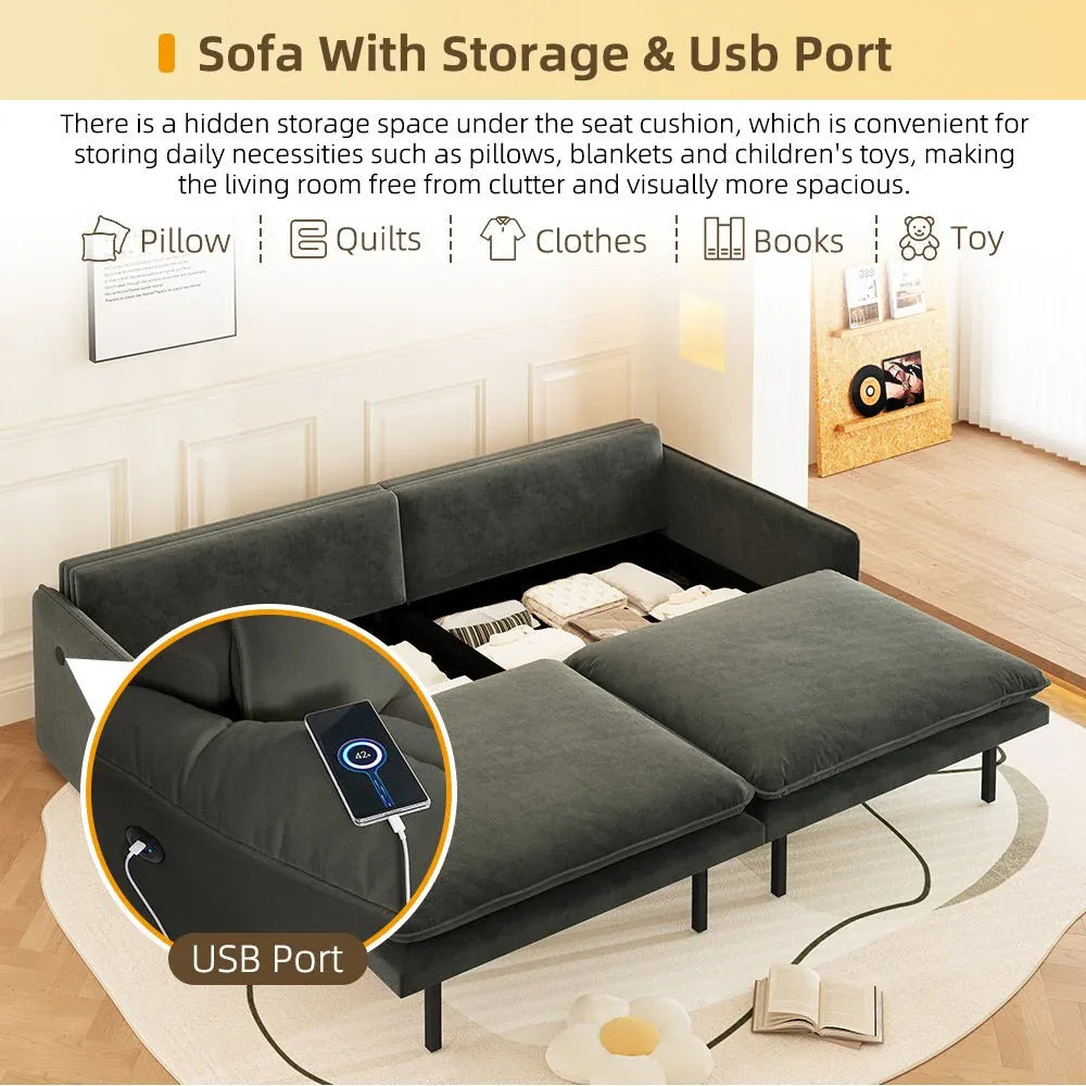 4-Seat Convertible Sleeper Sofa Bed With Storage USB Port - Omega Lifestyles