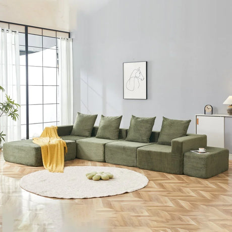 4-Seat Modular Corduroy Fabric Sofa Sectional With Chaise - Omega Lifestyles