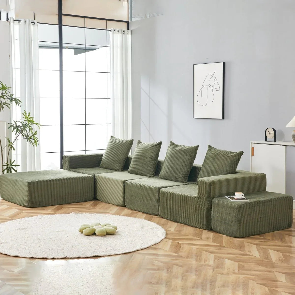4-Seat Modular Corduroy Fabric Sofa Sectional With Chaise - Omega Lifestyles