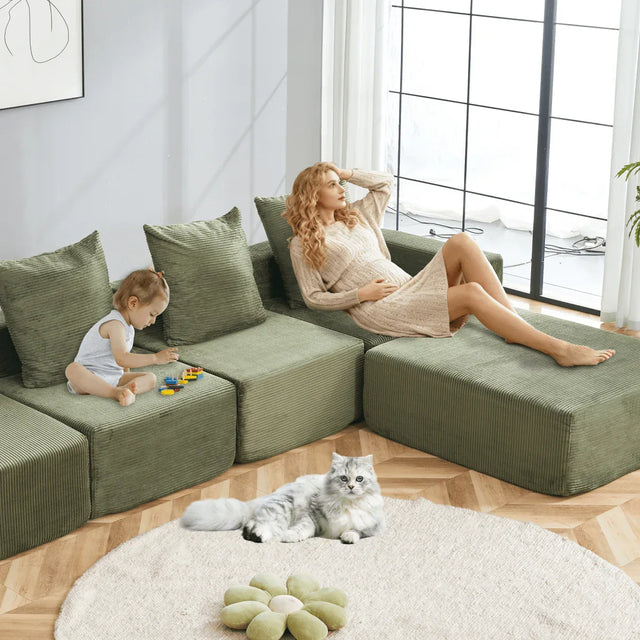 4-Seat Modular Corduroy Fabric Sofa Sectional With Chaise - Omega Lifestyles