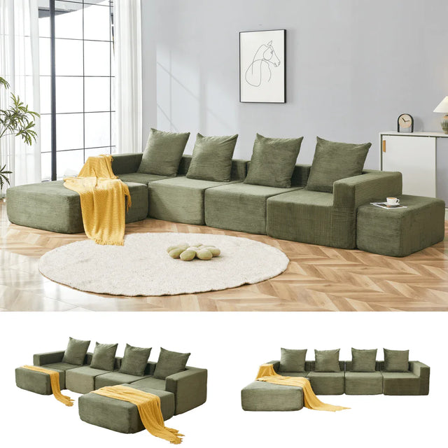 4-Seat Modular Corduroy Fabric Sofa Sectional With Chaise - Omega Lifestyles